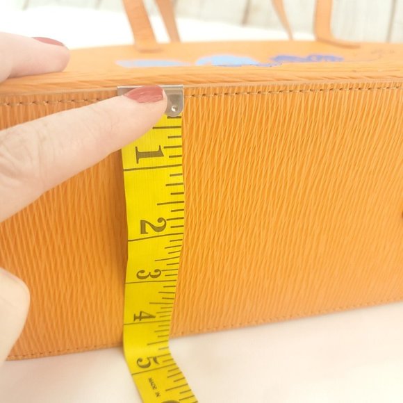 Jack Georges Womens Orange Leather Handpainted Floral Double Handles Tote Bag - Picture 12 of 15